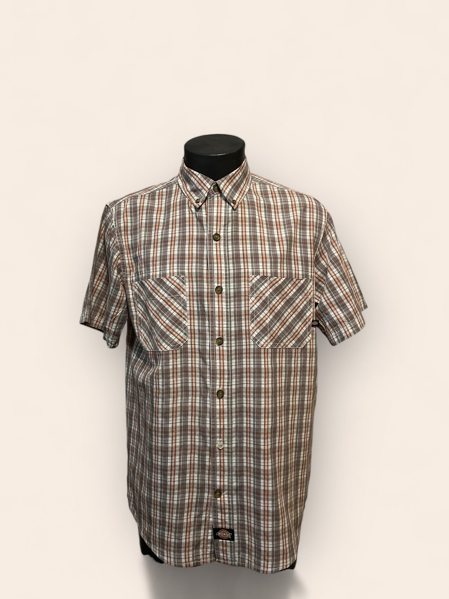 Dickies Red & Gray Checkered Short Sleeved Shirt (M)