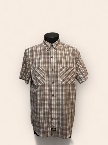 Dickies Red & Gray Checkered Short Sleeved Shirt (M)